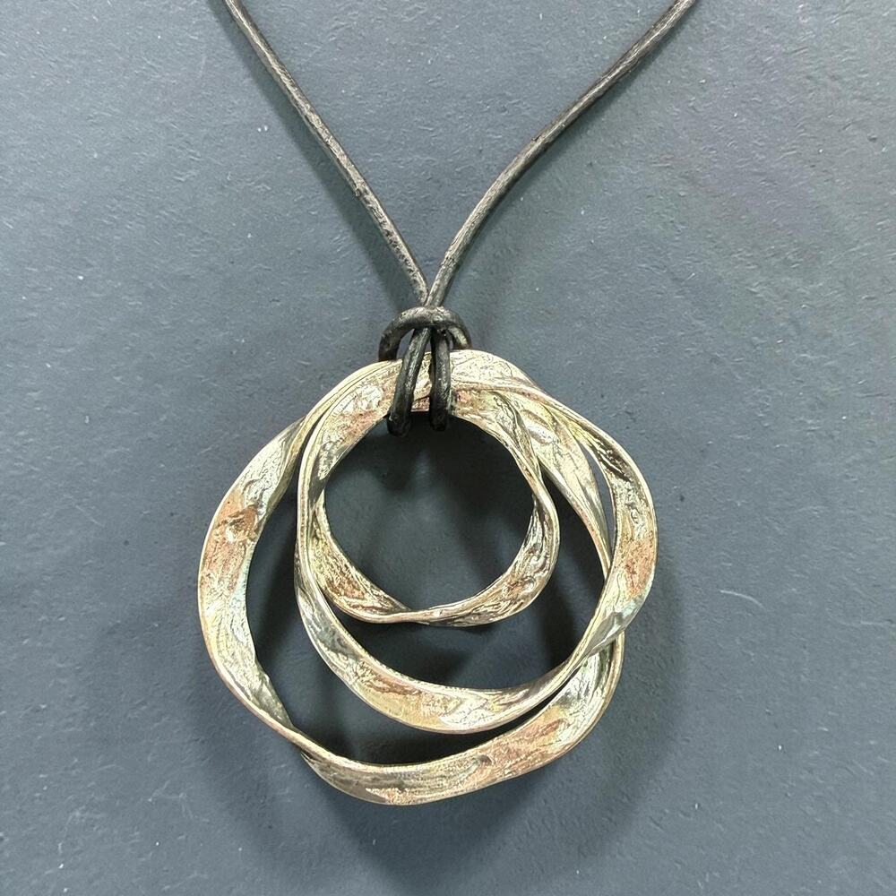Vintage Modernist Spiral Pendant Black Cord Statement Necklace 30”